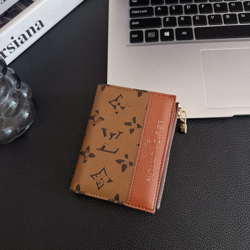 Monogram novčanik za kartice sa zatvaračem, unisex PU materijal, Trendy Brand, za više kartica, proljeće 2025