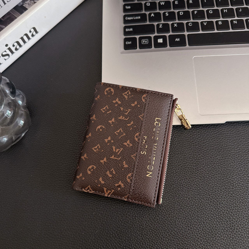 Monogram novčanik za kartice sa zatvaračem, unisex PU materijal, Trendy Brand, za više kartica, proljeće 2025
