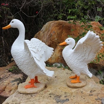Kerti kacsa díszfigura gyantából, kültéri dekoráció, pásztor-stílus, időjárásálló