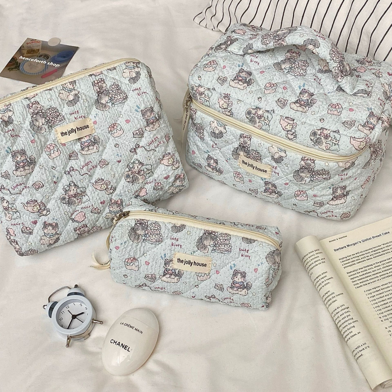 Šminka torbica u korejskom stilu s velikim kapacitetom, lagana putna torbica za kozmetiku, tijelo od pamuka, podstava od najlona, za žene