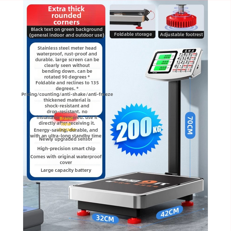 Digitális platformmérleg, 0-300 kg kapacitás, Akkumulátoros, Elektronikus, Multifunkcionális