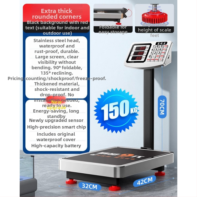 Digitális platformmérleg, 0-300 kg kapacitás, Akkumulátoros, Elektronikus, Multifunkcionális