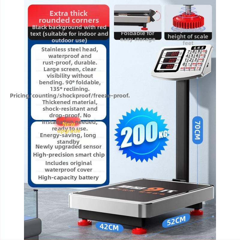 Digitális platformmérleg, 0-300 kg kapacitás, Akkumulátoros, Elektronikus, Multifunkcionális