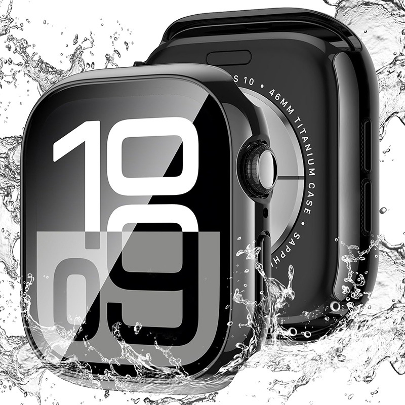 Αδιάβροχη προστατευτική θήκη Apple Watch, κελύφος PC σκληρός + φιλμ από κατεργασμένο γυαλί, συμβατή με Ultra3/S11/S10/S9/S8/S7/S6/S5/S4/SE3