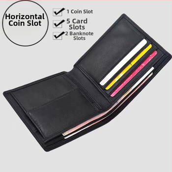 Vyrinė trumpa odinė piniginė su rankų austu avies odos įdėklu, plonas dviejų skyrių dizainas