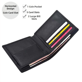 Vyrinė trumpa odinė piniginė su rankų austu avies odos įdėklu, plonas dviejų skyrių dizainas