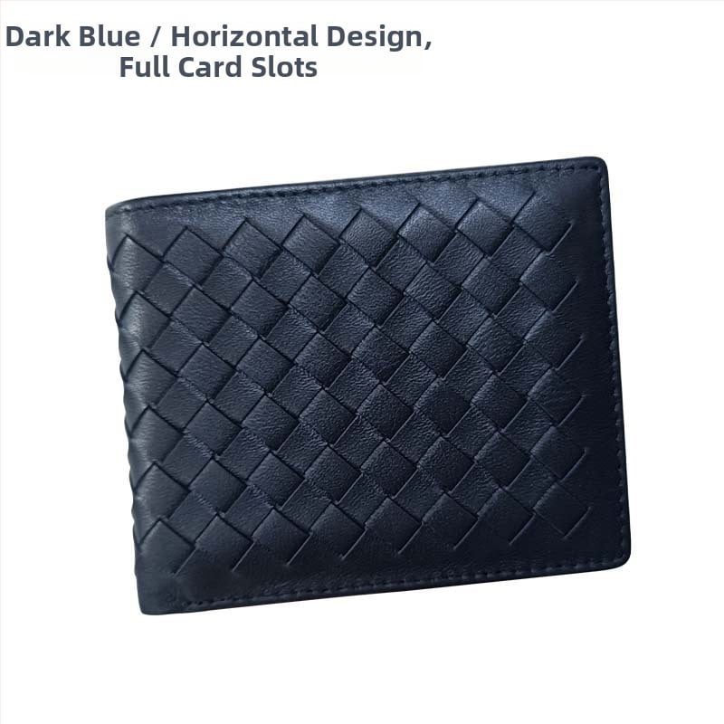 Vyrinė trumpa odinė piniginė su rankų austu avies odos įdėklu, plonas dviejų skyrių dizainas