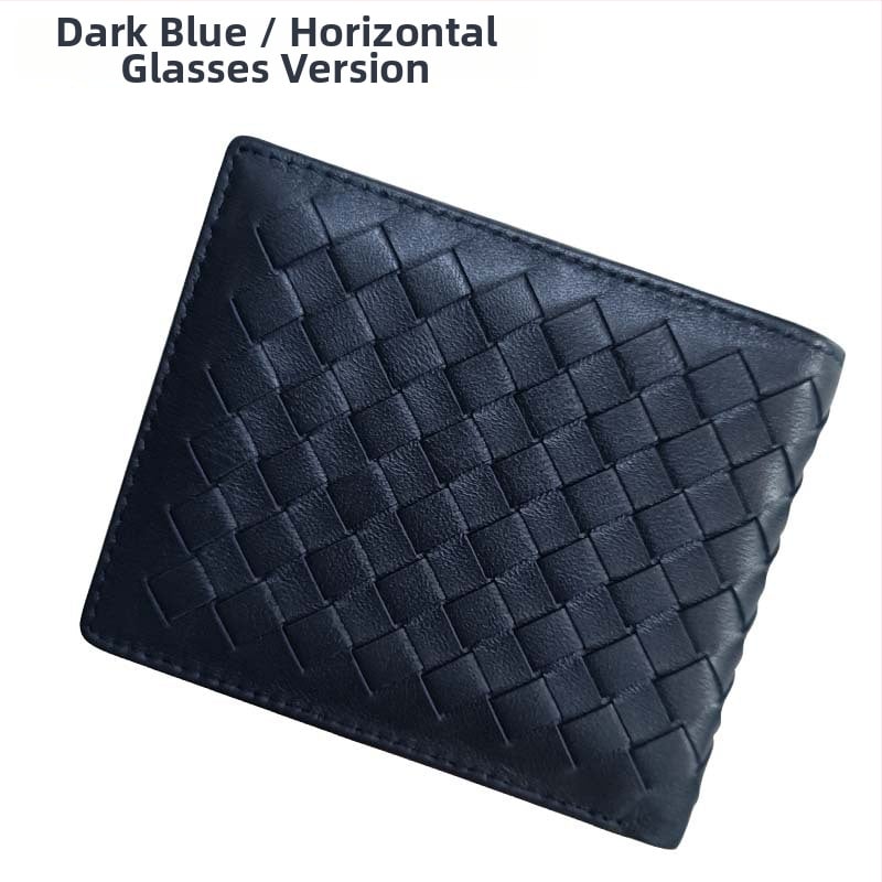 Vyrinė trumpa odinė piniginė su rankų austu avies odos įdėklu, plonas dviejų skyrių dizainas