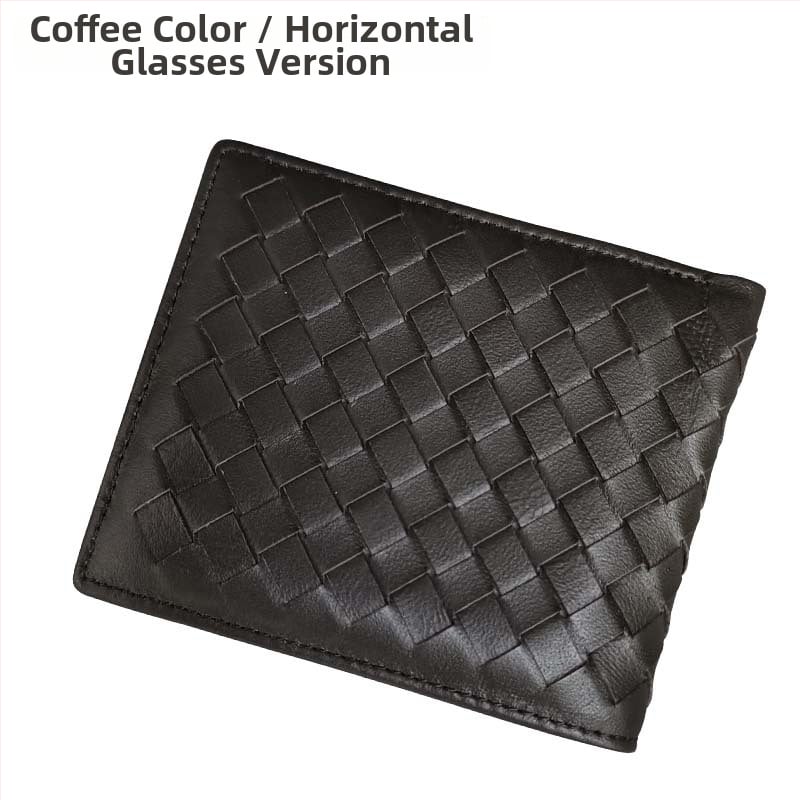 Vyrinė trumpa odinė piniginė su rankų austu avies odos įdėklu, plonas dviejų skyrių dizainas