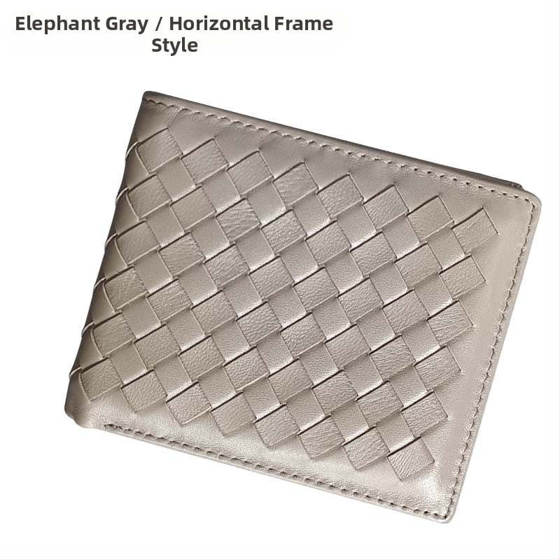 Vyrinė trumpa odinė piniginė su rankų austu avies odos įdėklu, plonas dviejų skyrių dizainas