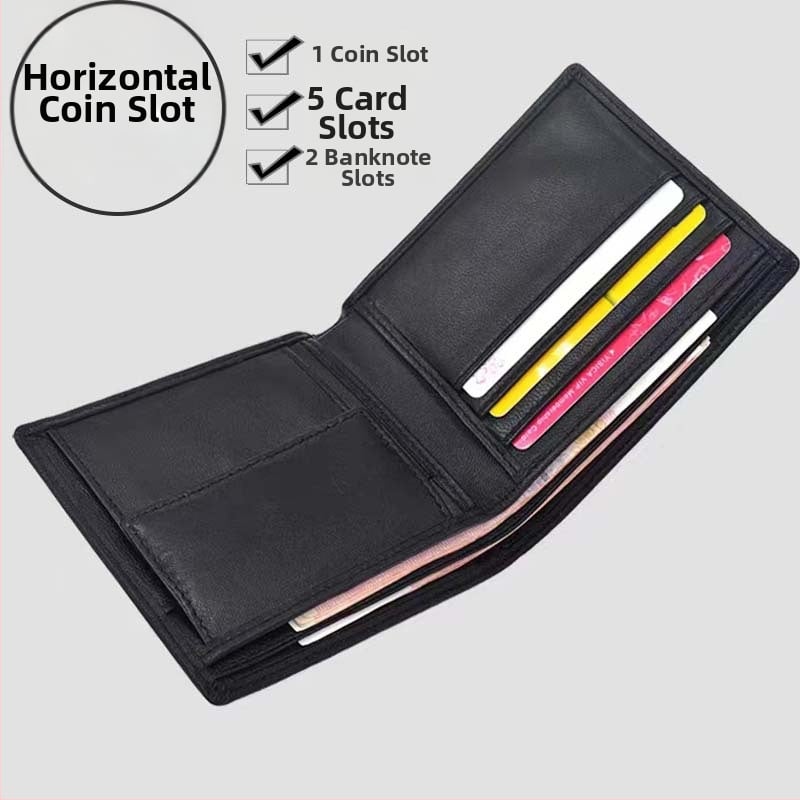 Vyrinė trumpa odinė piniginė su rankų austu avies odos įdėklu, plonas dviejų skyrių dizainas