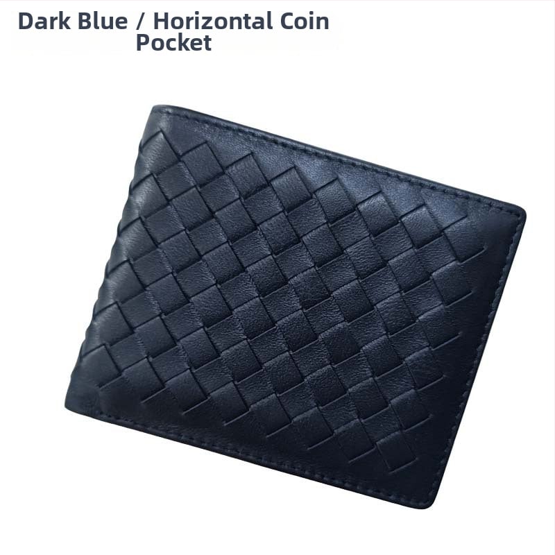 Vyrinė trumpa odinė piniginė su rankų austu avies odos įdėklu, plonas dviejų skyrių dizainas