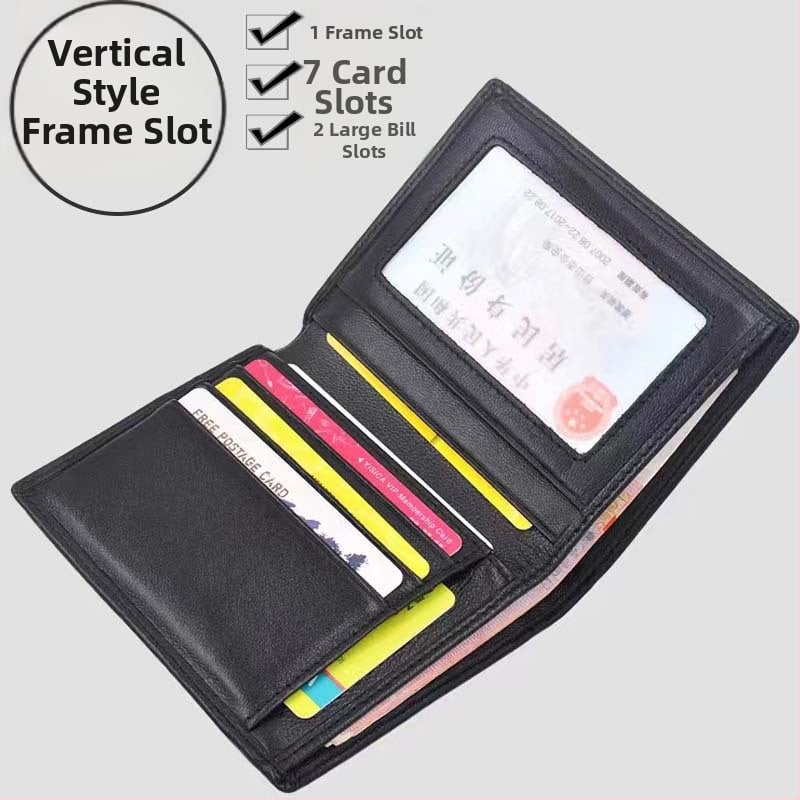 Vyrinė trumpa odinė piniginė su rankų austu avies odos įdėklu, plonas dviejų skyrių dizainas