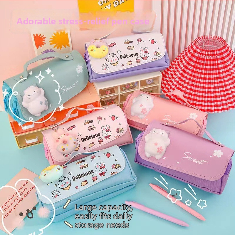 HCYWX trostruko Oxford etui za olovke, velika kapaciteta, unisex, ručno crtani stil, težina 120 g