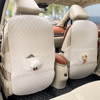 Δερμάτινο προστατευτικό κάλυμμα πίσω καθίσματος αυτοκινήτου κατά των κλωτσιών για παιδιά, κατάλληλο για όλες τις εποχές, γέμισμα βαμβάκι, μοτίβο Σύννεφο-λουλούδι με φιόγκο