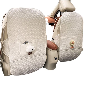 Δερμάτινο προστατευτικό κάλυμμα πίσω καθίσματος αυτοκινήτου κατά των κλωτσιών για παιδιά, κατάλληλο για όλες τις εποχές, γέμισμα βαμβάκι, μοτίβο Σύννεφο-λουλούδι με φιόγκο