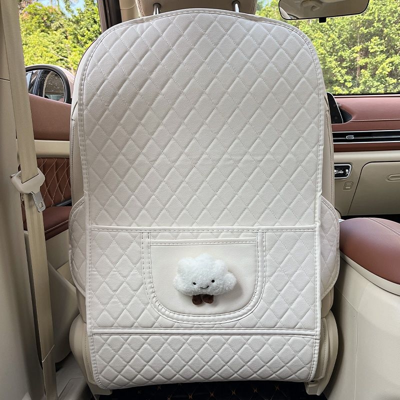 Δερμάτινο προστατευτικό κάλυμμα πίσω καθίσματος αυτοκινήτου κατά των κλωτσιών για παιδιά, κατάλληλο για όλες τις εποχές, γέμισμα βαμβάκι, μοτίβο Σύννεφο-λουλούδι με φιόγκο