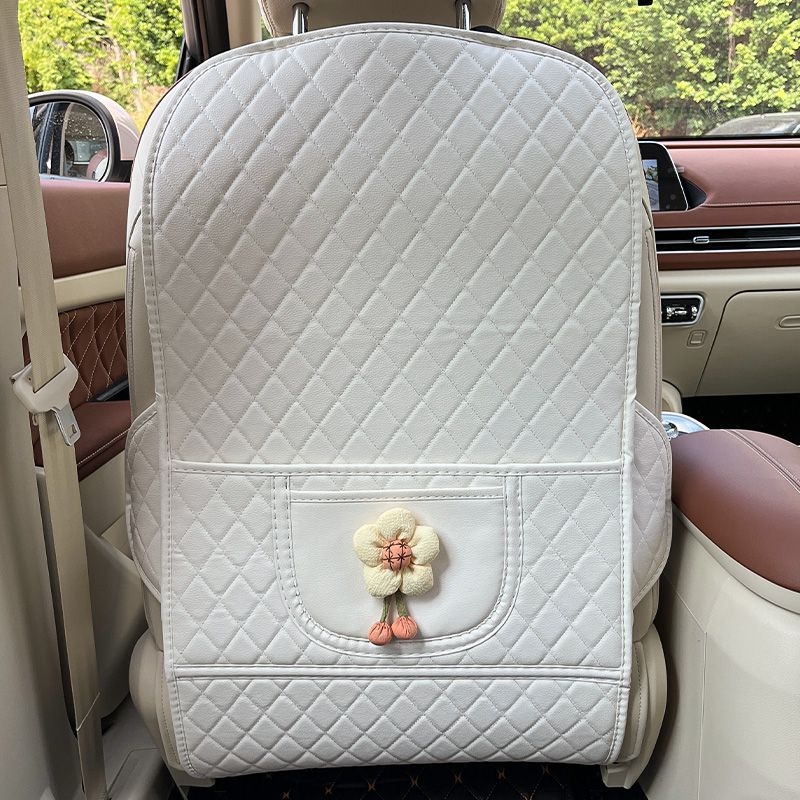 Δερμάτινο προστατευτικό κάλυμμα πίσω καθίσματος αυτοκινήτου κατά των κλωτσιών για παιδιά, κατάλληλο για όλες τις εποχές, γέμισμα βαμβάκι, μοτίβο Σύννεφο-λουλούδι με φιόγκο