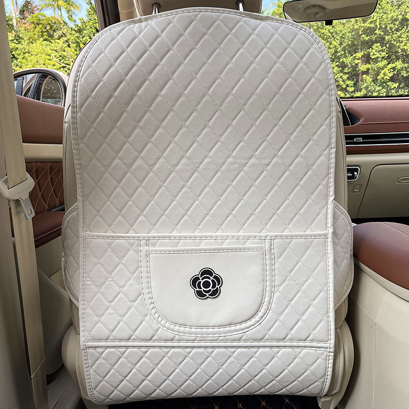 Δερμάτινο προστατευτικό κάλυμμα πίσω καθίσματος αυτοκινήτου κατά των κλωτσιών για παιδιά, κατάλληλο για όλες τις εποχές, γέμισμα βαμβάκι, μοτίβο Σύννεφο-λουλούδι με φιόγκο