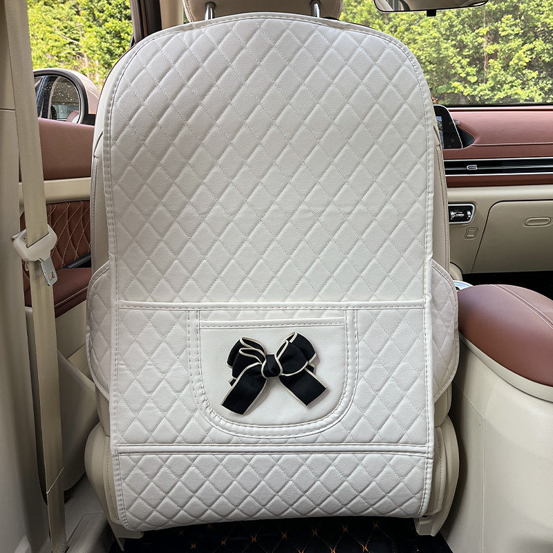 Δερμάτινο προστατευτικό κάλυμμα πίσω καθίσματος αυτοκινήτου κατά των κλωτσιών για παιδιά, κατάλληλο για όλες τις εποχές, γέμισμα βαμβάκι, μοτίβο Σύννεφο-λουλούδι με φιόγκο