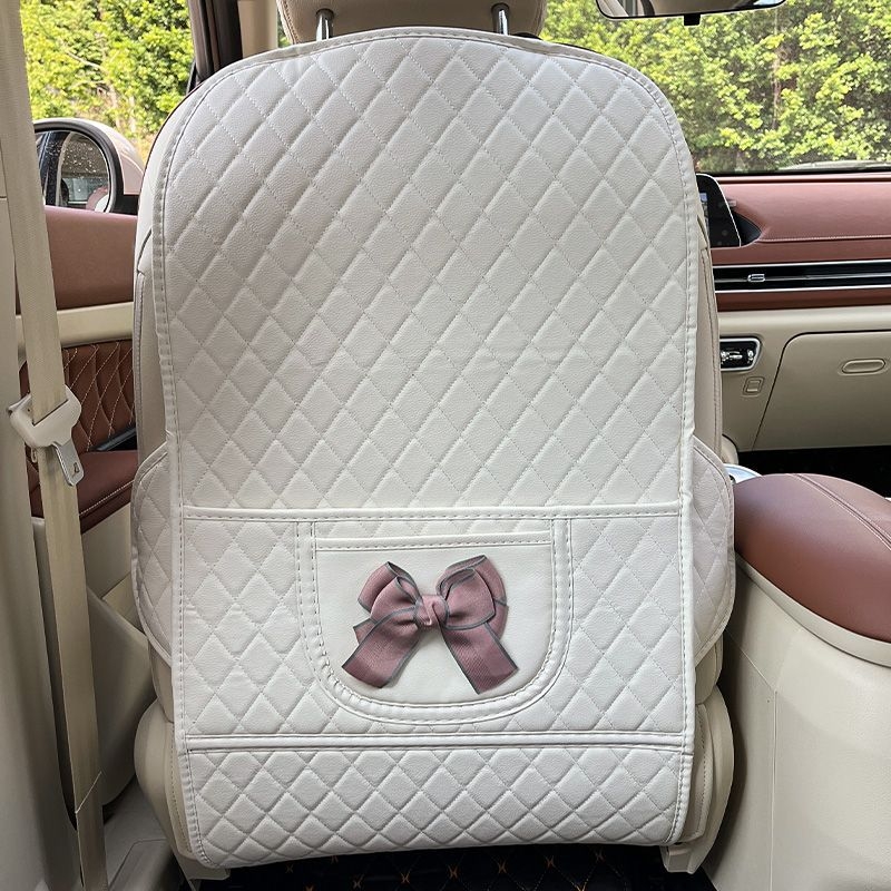 Δερμάτινο προστατευτικό κάλυμμα πίσω καθίσματος αυτοκινήτου κατά των κλωτσιών για παιδιά, κατάλληλο για όλες τις εποχές, γέμισμα βαμβάκι, μοτίβο Σύννεφο-λουλούδι με φιόγκο