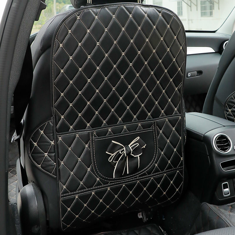 Δερμάτινο προστατευτικό κάλυμμα πίσω καθίσματος αυτοκινήτου κατά των κλωτσιών για παιδιά, κατάλληλο για όλες τις εποχές, γέμισμα βαμβάκι, μοτίβο Σύννεφο-λουλούδι με φιόγκο