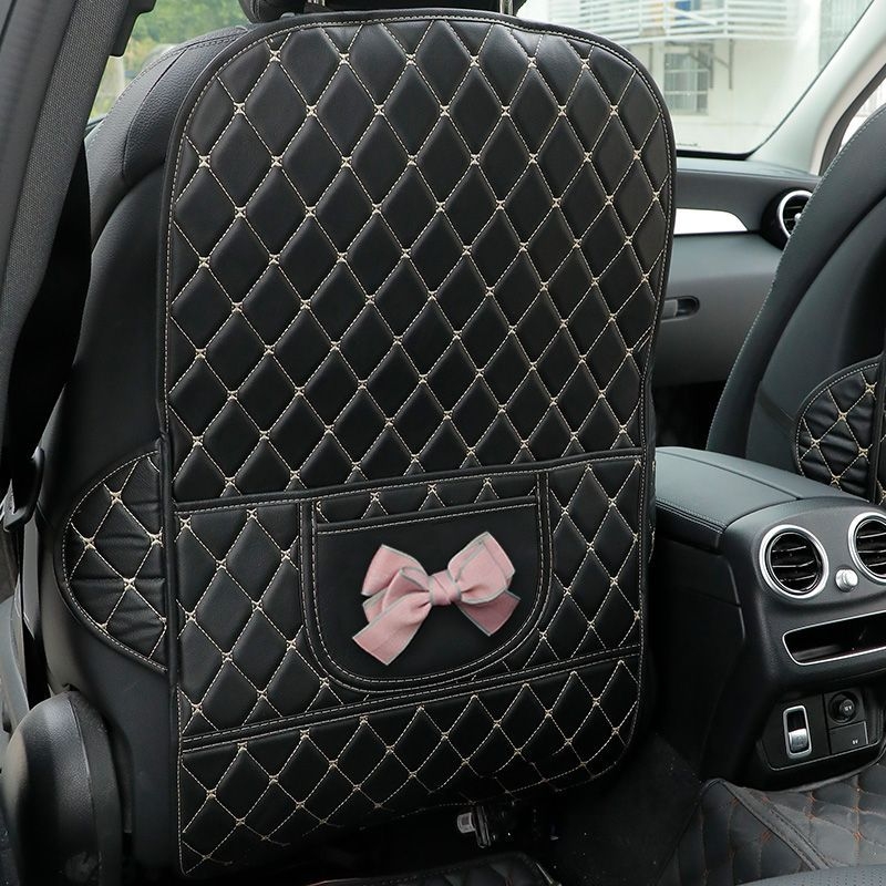 Δερμάτινο προστατευτικό κάλυμμα πίσω καθίσματος αυτοκινήτου κατά των κλωτσιών για παιδιά, κατάλληλο για όλες τις εποχές, γέμισμα βαμβάκι, μοτίβο Σύννεφο-λουλούδι με φιόγκο