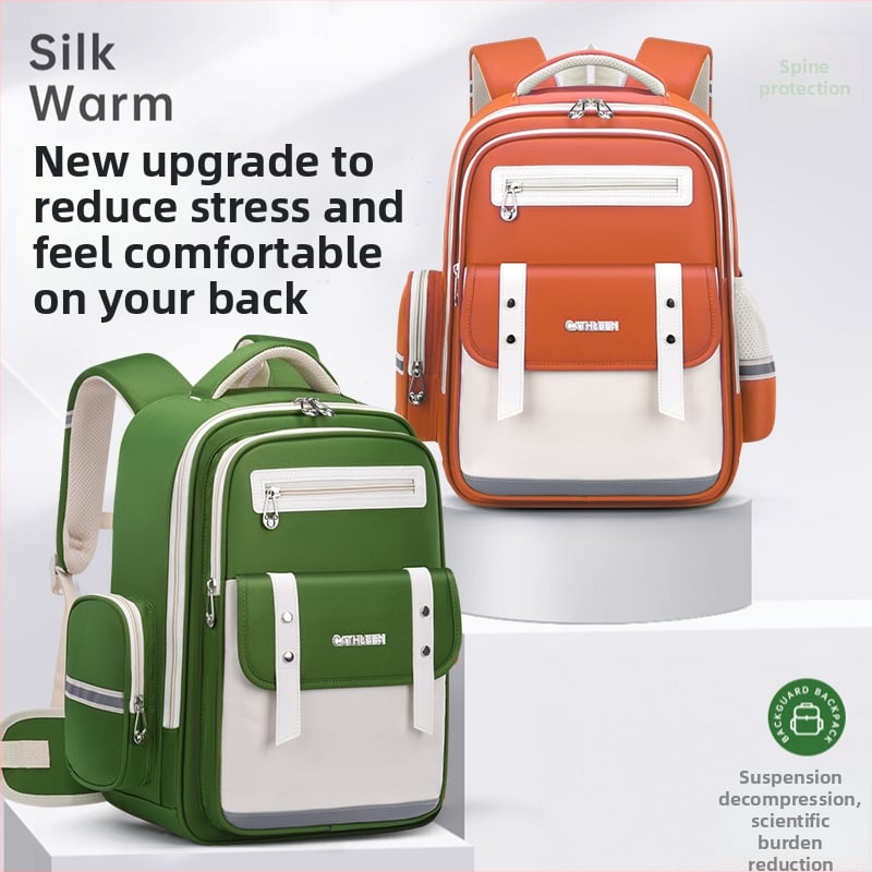 Lengva vandeniui atspari mokyklos kuprinė su stuburo apsauga ir oro pagalvėmis pečių diržuose – kvėpuojanti, su atšvaitinėmis saugumo detalėmis, 1–6 klasei.