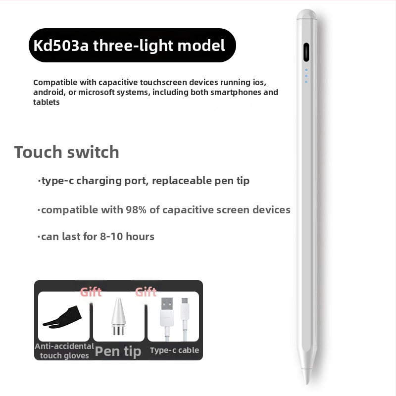 Kapacitivus stylus iPadui su magnetiniu įkrovimu, suderinamas su Apple Pencil 2-osios kartos, plastikinis korpusas, komplektas su laikymo dėžute