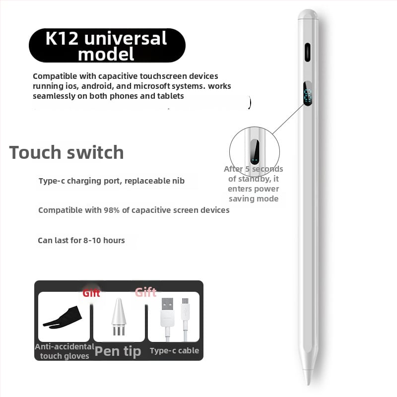 Kapacitivus stylus iPadui su magnetiniu įkrovimu, suderinamas su Apple Pencil 2-osios kartos, plastikinis korpusas, komplektas su laikymo dėžute
