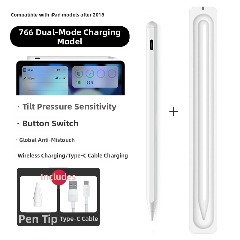 Kapacitivus stylus iPadui su magnetiniu įkrovimu, suderinamas su Apple Pencil 2-osios kartos, plastikinis korpusas, komplektas su laikymo dėžute