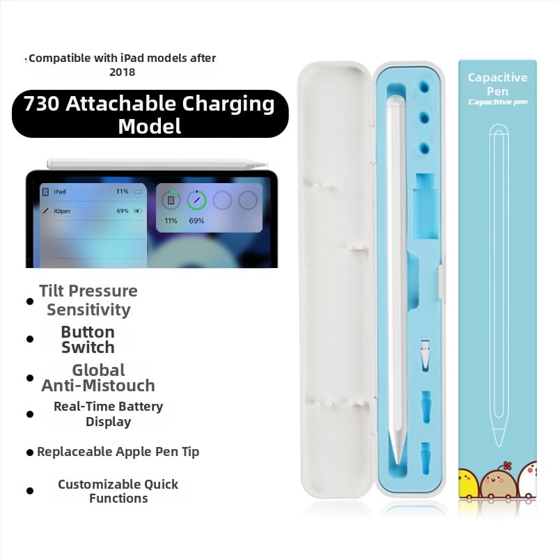 Kapacitivus stylus iPadui su magnetiniu įkrovimu, suderinamas su Apple Pencil 2-osios kartos, plastikinis korpusas, komplektas su laikymo dėžute