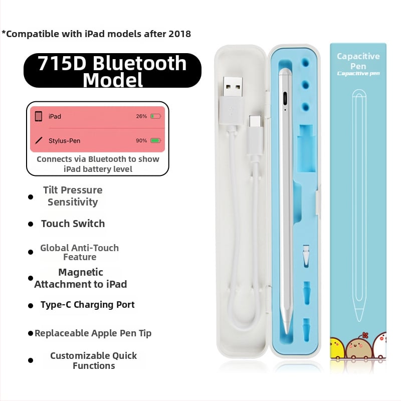 Kapacitivus stylus iPadui su magnetiniu įkrovimu, suderinamas su Apple Pencil 2-osios kartos, plastikinis korpusas, komplektas su laikymo dėžute