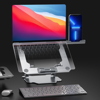 Portatīvā datora un planšetdatora statīvs ar pacelšanas un saliekšanas mehānismu, alumīnija sakausējums, modelis T602 | Svars 0,95 kg