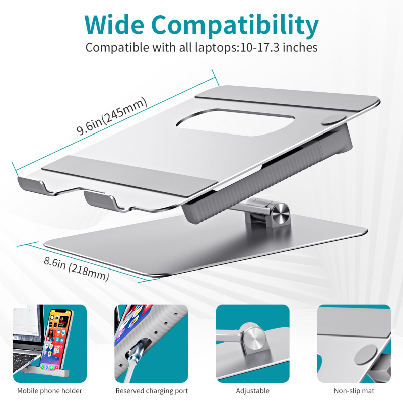Portatīvā datora un planšetdatora statīvs ar pacelšanas un saliekšanas mehānismu, alumīnija sakausējums, modelis T602 | Svars 0,95 kg