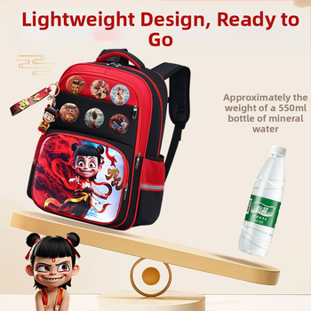 Nezha vaiko kuprinė su animacijos dizainu, tinkama darželiui ir pradinėms klasėms, poliesteris, kvėpuojanti ir ypač lengva, lenkti pečių dirželiai