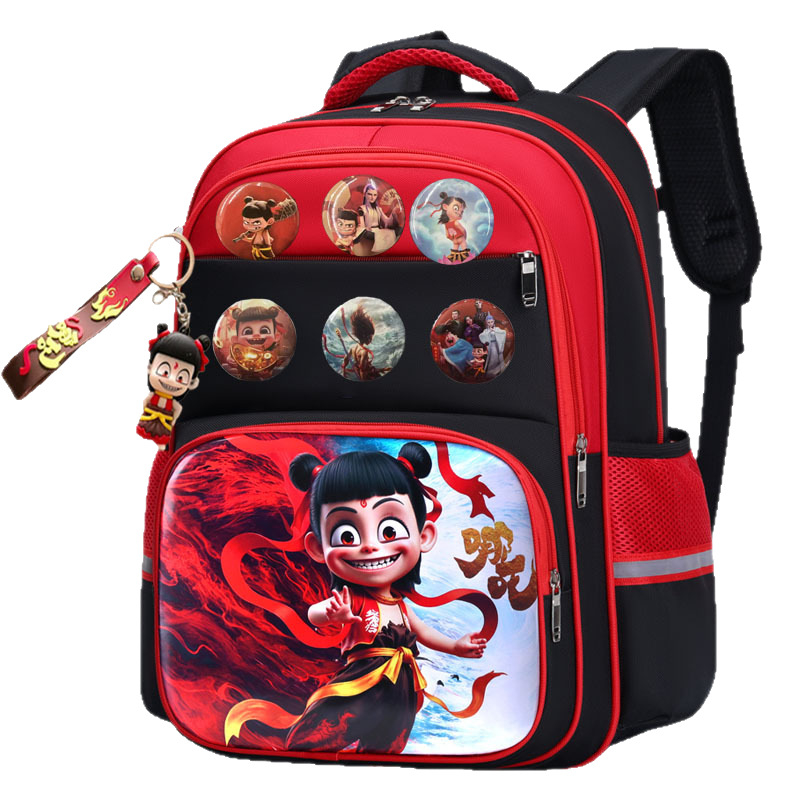 Nezha vaiko kuprinė su animacijos dizainu, tinkama darželiui ir pradinėms klasėms, poliesteris, kvėpuojanti ir ypač lengva, lenkti pečių dirželiai