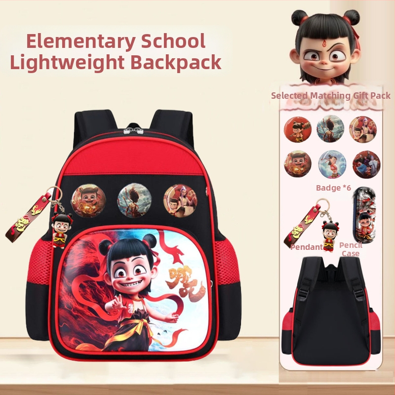 Nezha vaiko kuprinė su animacijos dizainu, tinkama darželiui ir pradinėms klasėms, poliesteris, kvėpuojanti ir ypač lengva, lenkti pečių dirželiai