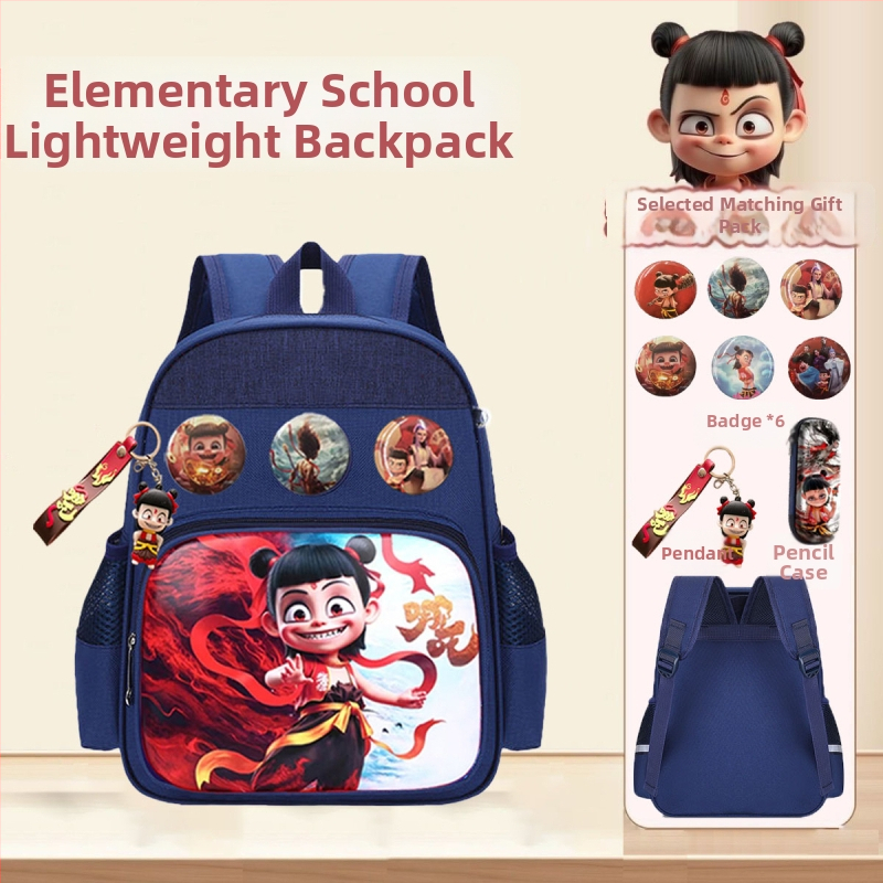 Nezha vaiko kuprinė su animacijos dizainu, tinkama darželiui ir pradinėms klasėms, poliesteris, kvėpuojanti ir ypač lengva, lenkti pečių dirželiai