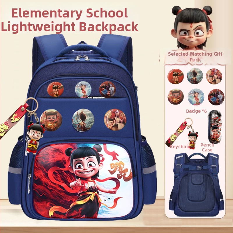 Nezha vaiko kuprinė su animacijos dizainu, tinkama darželiui ir pradinėms klasėms, poliesteris, kvėpuojanti ir ypač lengva, lenkti pečių dirželiai