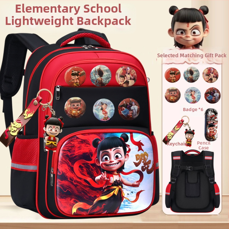 Nezha vaiko kuprinė su animacijos dizainu, tinkama darželiui ir pradinėms klasėms, poliesteris, kvėpuojanti ir ypač lengva, lenkti pečių dirželiai