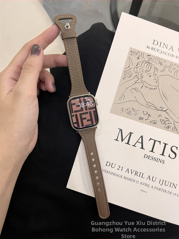 Kožený remienok na Apple Watch – pravá koža, textúra Litchi, štíhly pás dizajn, kompatibilný so sériou 8/7 a Apple Watch 6/SE