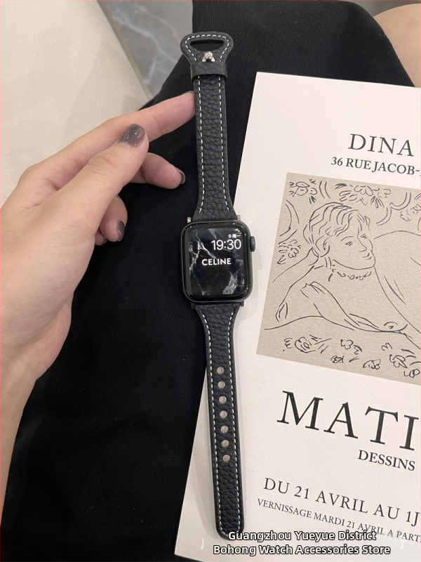 Kožený remienok na Apple Watch – pravá koža, textúra Litchi, štíhly pás dizajn, kompatibilný so sériou 8/7 a Apple Watch 6/SE