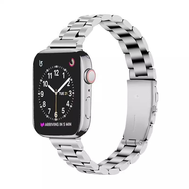 Apple Watch szíj rozsdamentes acélból, masszív dizájn, pillangó csattal, letisztult stílus