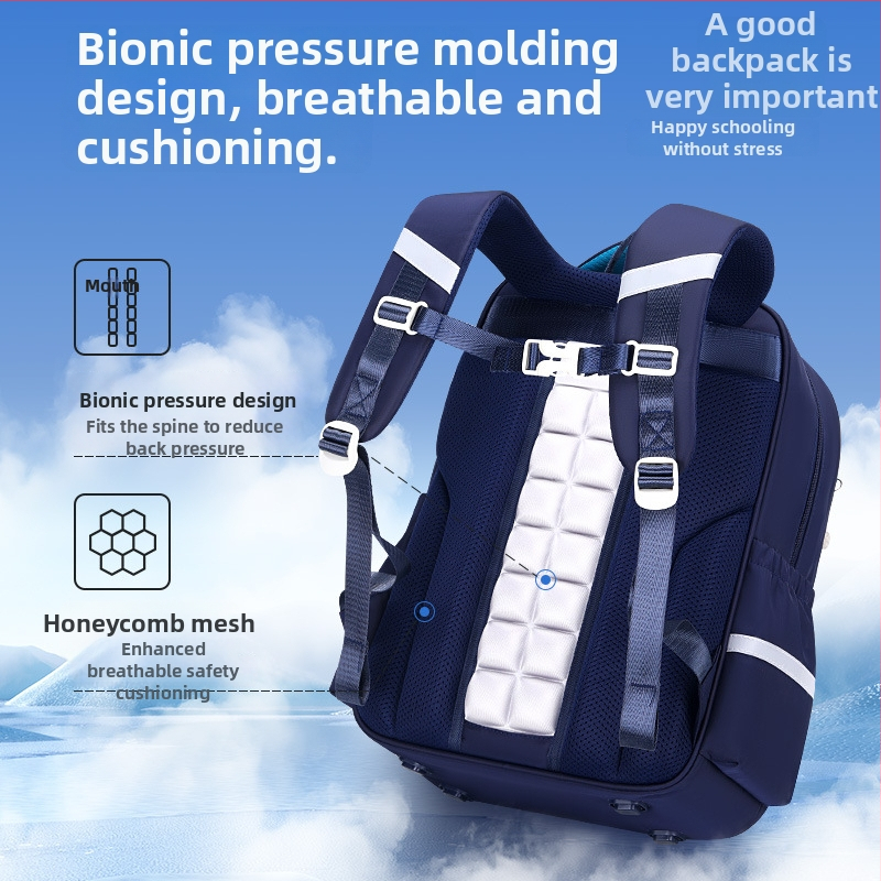 Unisex kuprinė 1-2 klasei, iš Oxford audinio, su stuburo apsauga, su oro pagalvėmis ant diržų, didelė talpa.