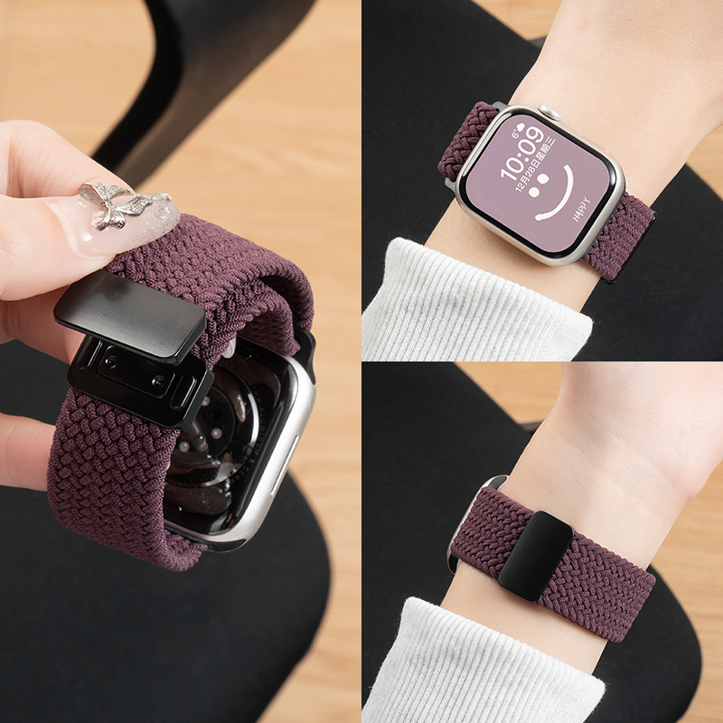Remen od pletenog najlona za Apple Watch, kompatibilan sa S10 i iWatch11, širina 12 mm, kopča na gumb, moderan stil