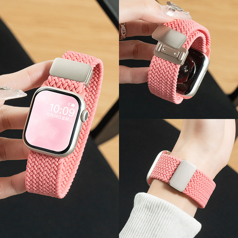 Remen od pletenog najlona za Apple Watch, kompatibilan sa S10 i iWatch11, širina 12 mm, kopča na gumb, moderan stil