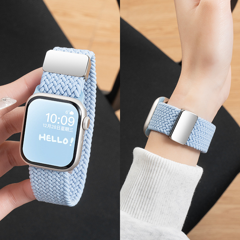Remen od pletenog najlona za Apple Watch, kompatibilan sa S10 i iWatch11, širina 12 mm, kopča na gumb, moderan stil