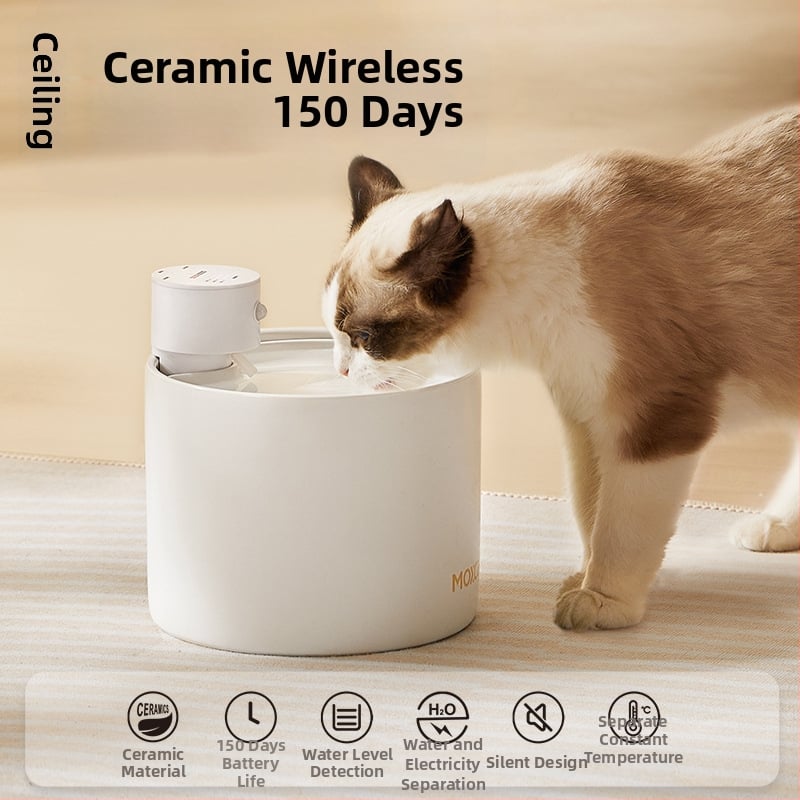 Автоматичен диспенсер за вода за домашни любимци, керамичен резервоар, безжичен презареждащ модел, разглобяем дизайн, вода с постоянна температура, подходящ за котки и кучета
