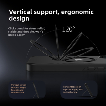 iPhone 17 Матиран кейс с въртящ се магнитен държач – цялостна защита, PC+TPU, удароустойчив, анти отпечатъци, алуминиев носач, за iPhone 17/17 Pro/17 Pro Max
